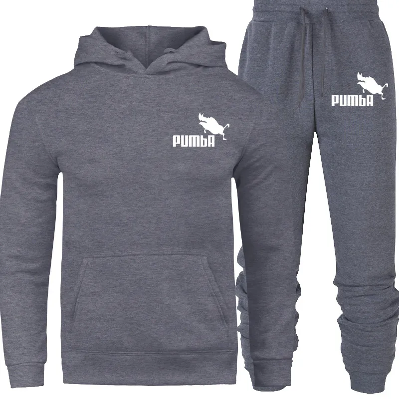 SET-03Bai-Pumb-X Спортивный костюм с капюшоном с принтом Пума, мужские повседневные хлопковые теплые толстовки осень/зима, мужской повседневный спортивный костюм - Цвет: SET-03Bai-Pumb-X