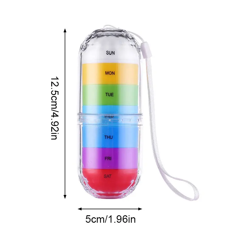 

Colorful Pill Box Splitters Portable Waterproof Pill Box Rotating 7 Layer Week Moisture-proof Drug Storage Container