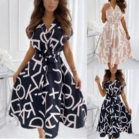 europe and america women summer dress printed letters skirt dress fashion swing high street wear dress 2 colors 4 size