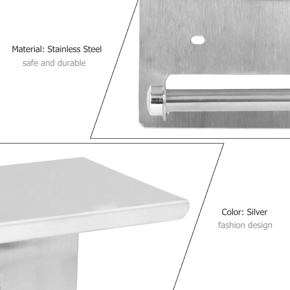 

1 Set Stainless Steel Roll Paper Rack Holder Wall-mounted Organizer