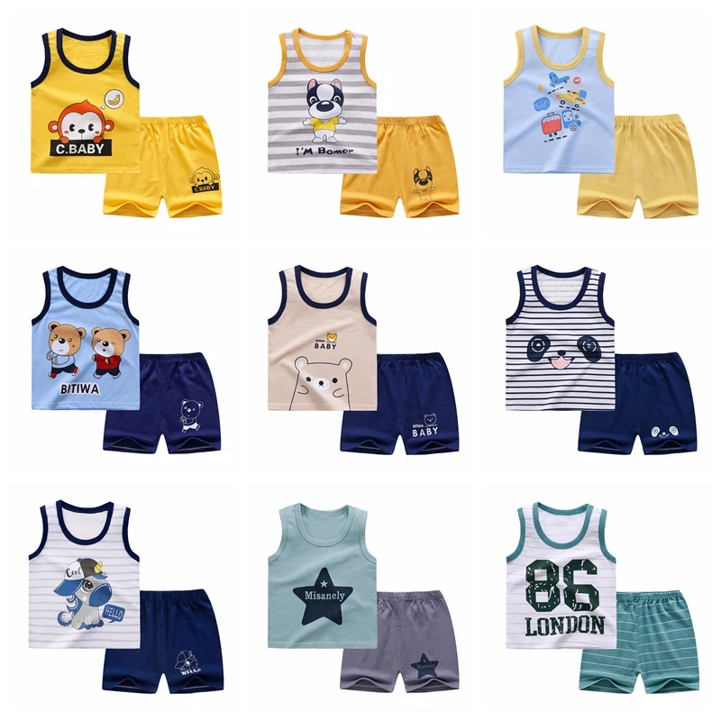 

HS Summer Children's Vest Set Pure Cotton Baby Sleeveless Vest 2-piece Clothes Boy's Clothing Set Baby Toddler Clothing For Boy