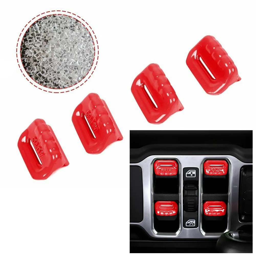 

4PCS Red Control Switch Button Cover Trim For Jeep Wrangler JL JT 2018+ Car Interior Switch Button Decoration Strip Sticker