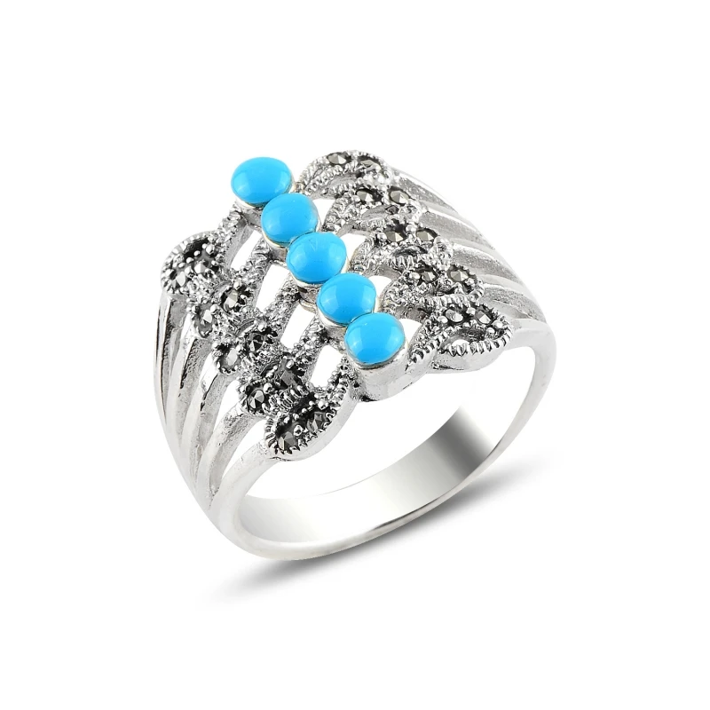 Silverlina Silver Turquoise & Marcasite Ring