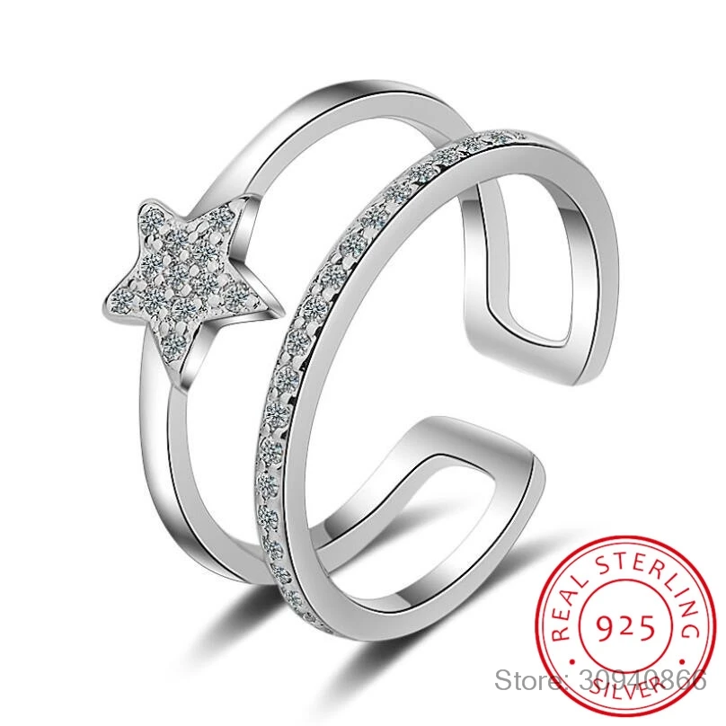 

Dazzling Micro CZ Star 925 Sterling Silver Ring For Women Multi-layer Opening Index Finger Rings S-R342