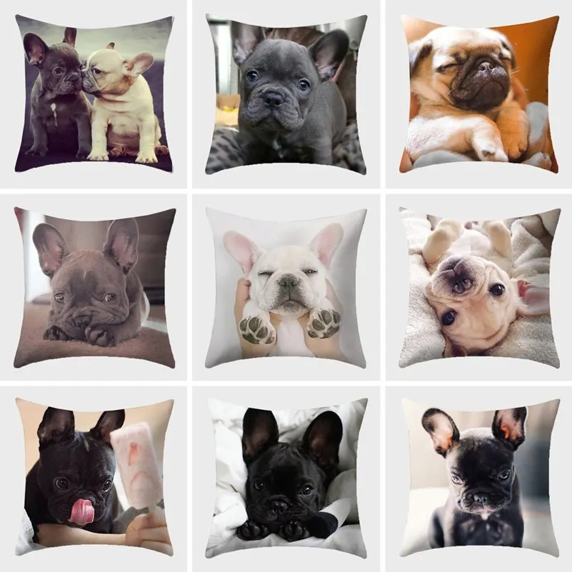 

Чехол для подушки с изображением французского бульдога из полиэстера, домашний декор, милая искусственная кожа для стула, дивана, подушки, Н...