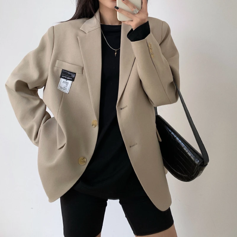 

2021 Office Ladies Loose Blazer Suit Single Breasted Female Oversized Suit Jacket Women Korean Full Sleeve Outwear