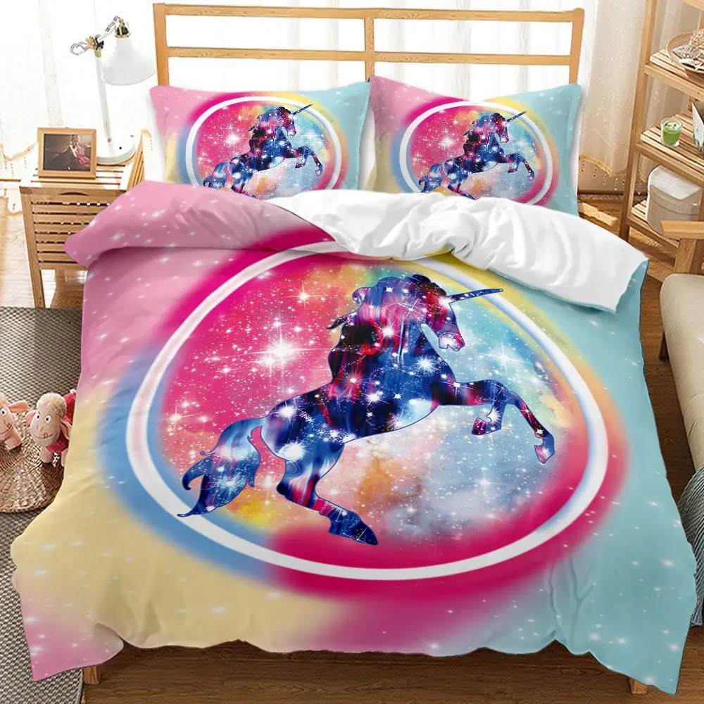 

Unicorn Cute Cartoon 3D Print Comforter Bedding Sets Queen Twin Single Size Duvet Cover Set Pillowcase Home Textile Luxury Kids