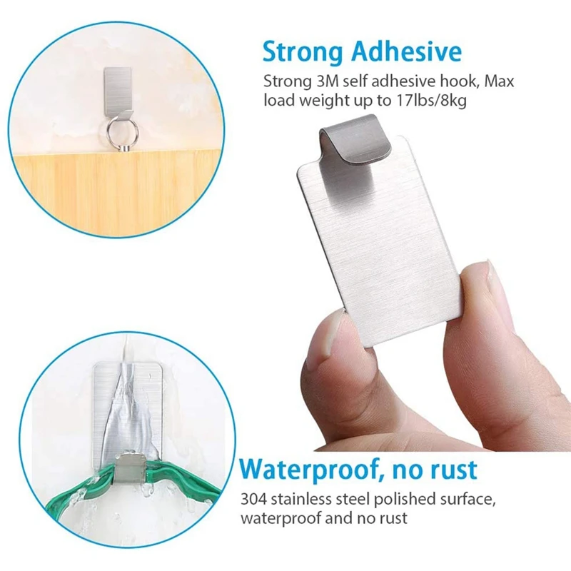 

24 Pcs Hooks Self-Adhesive, Stainless Steel Towel Hooks, Coat Hooks Wall Hooks for Ceiling / Kitchen / Bathroom