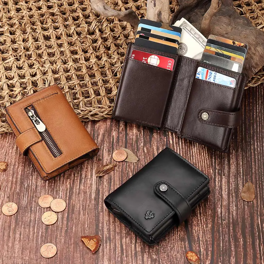 Новый RFID алюминиевый сплав держатель для кредитных карт из натуральной кожи