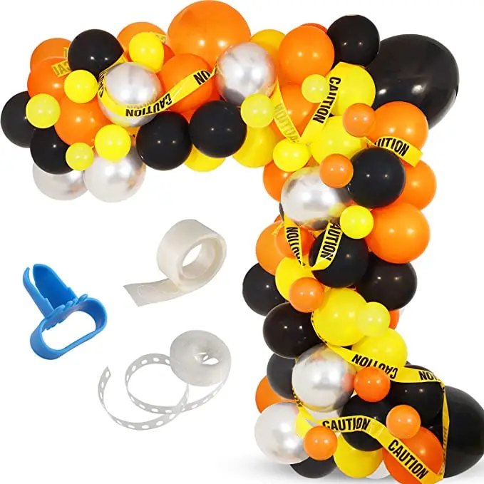 

1 Set Construction Party Balloon Garland Black Yellow Orange Balloons Arch for Construction Quarantine Birthday Party Decor