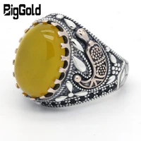 natural stone men ring 925 sterling silver yellow onyx black cz antique celebration lucky rings for men women turkish jewelry