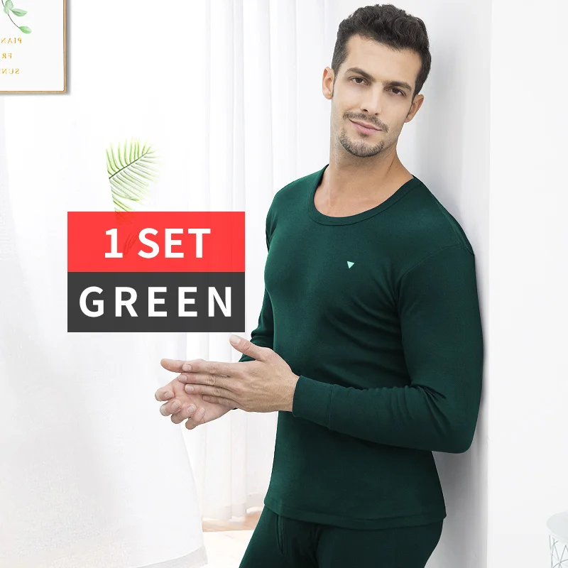 SeeBest, мужское термобелье, набор для мужчин, хлопок, зимние кальсоны, 6XL, теплый костюм, внутренняя одежда, Мериносовая одежда, термо размера плюс Large 5XL 4XL XXXL XL L M - Цвет: MEN Green