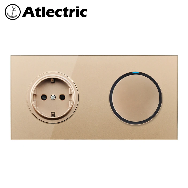 Atlectric 1/2/3/4 банды выключатель+ розетка ЕС/DE/RU Стекло Панель штекер розетка 110-250V Мощность электрическая розетка светодиодный индикатор