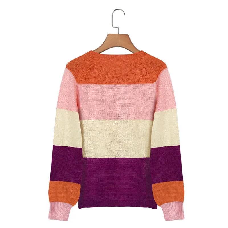 Женский свитер вязаная куртка осеннее пальто новинка 2019 Модные Полосатые