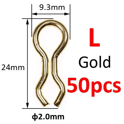 L size 50PCS Gold JIGEECARP 50 шт., размеры s, m, l, клеммные снасти для ловли карпа, кольца для ловли карпа, рыболовные снасти для ловли карпа, аксессуары для ловли карпа - Цвет: L size 50PCS Gold