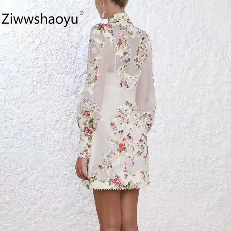 Ziwwshaoyu женские осенне-зимние Подиумные рубашки платье элегантный фонарь рукав цветочный принт вышивка Вечерние мини платья