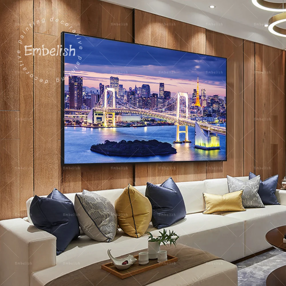 

Embelish Hot Rainbow Bridge Tokyo Night Landscape Modern Home Decor Pictures For Living Room Posters HD Print Canvas Paintings