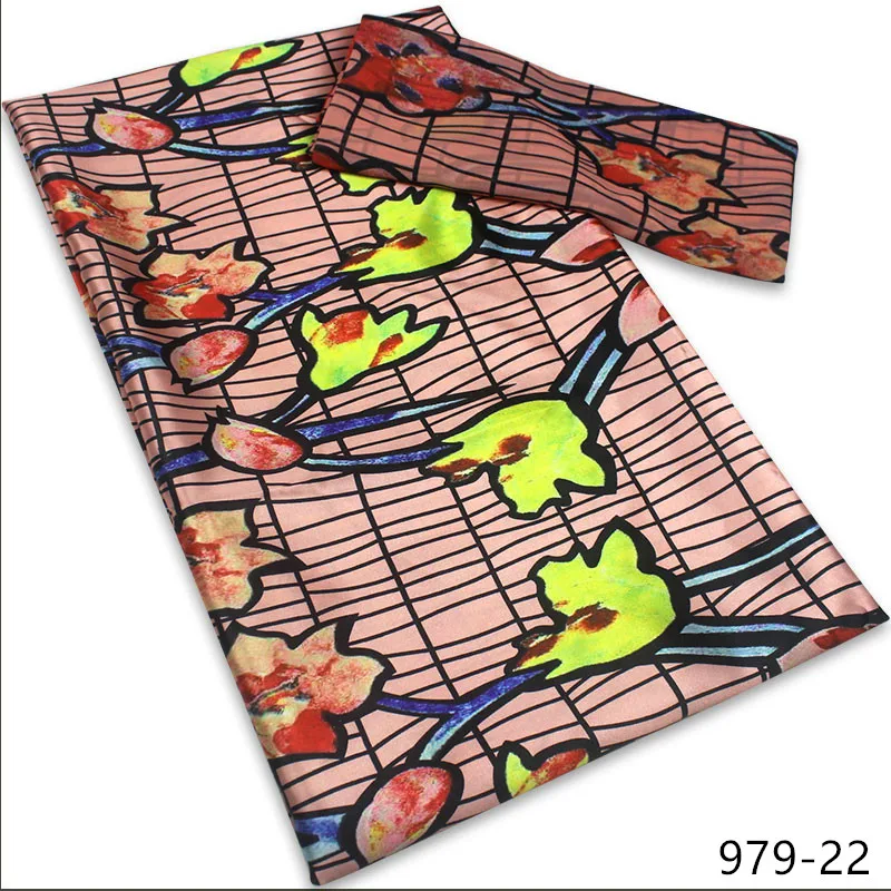 

Hot selling satin sewing fabric for dress material prints silk satin ankara fabric 4 yards satin+2 yards chiffon fabric 979