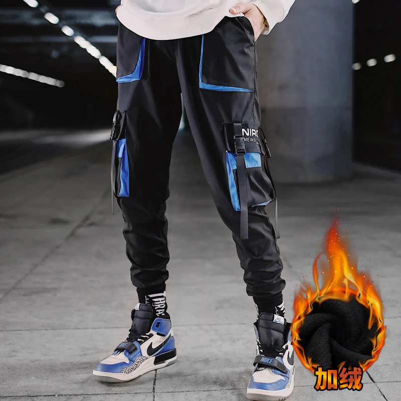 Мужские бархатные брюки-карго толстые в стиле хип-хоп уличная одежда пэчворк