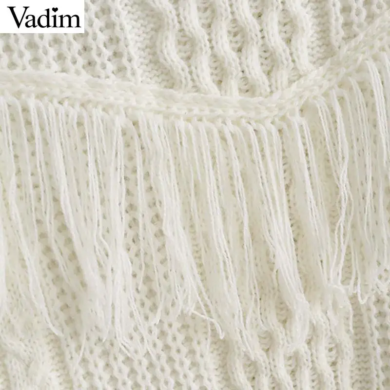 Vadim милый Женский Белый Вязаные свитеры с кисточками в стиле пэчворк Длинные