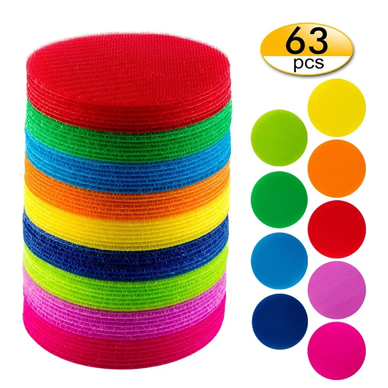 

63 Pack Carpet Spot Sit Markers Colorful Hook and Loop Sitting Spots 4 inch Circles Nylon Markers for Classroom Kids