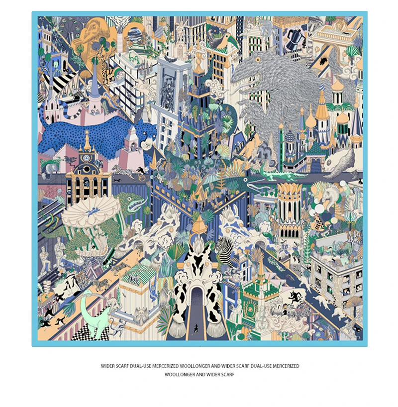 

New Animal Pattern 90*90cm Twill Weave Silk Large Square Scarf Female Decorative Neckerchief All-match Shawl Scarf women