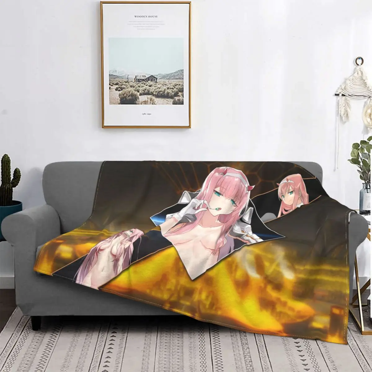

Darling In The Franxx Zero Two Knitted Blankets Anime Kiss of Death Fleece Throw Blanket Bedroom Sofa Portable Soft Bedspreads