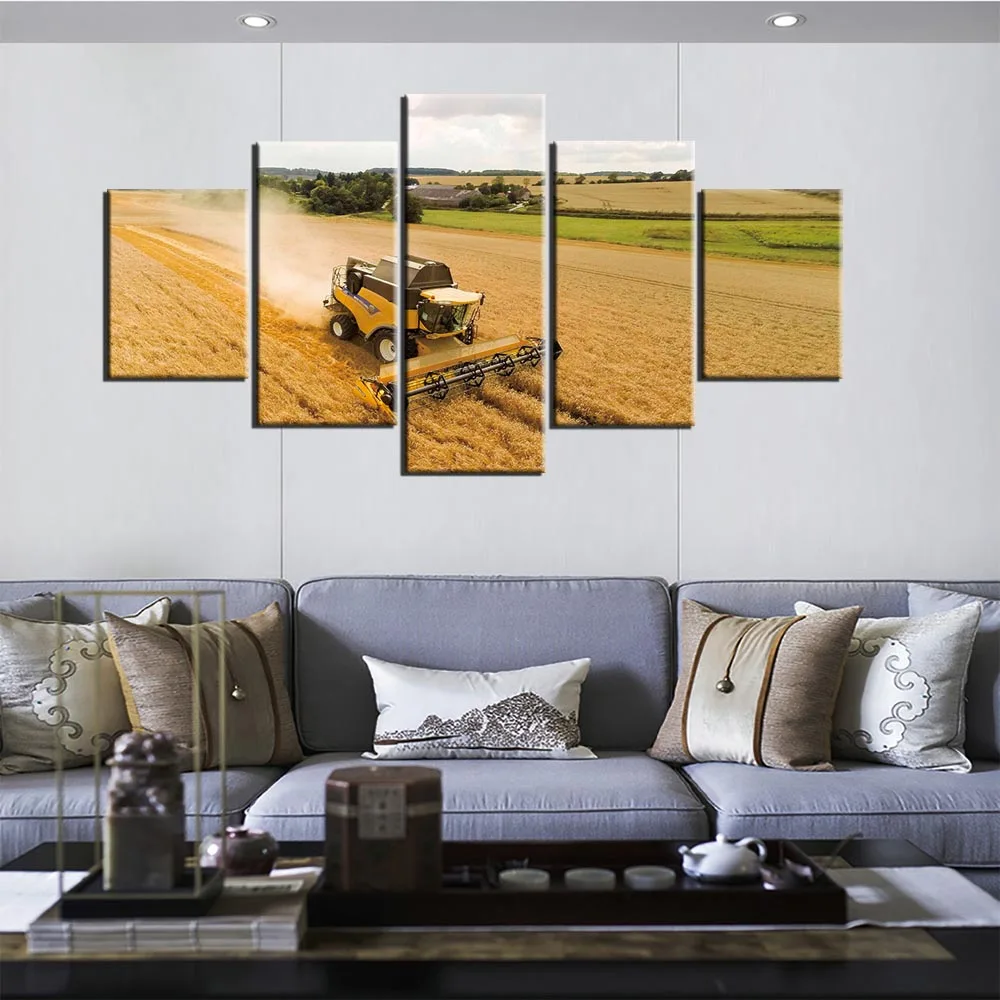 5 панелей для плакатов ретро трактор Harvest On Farm настенные художественные картины