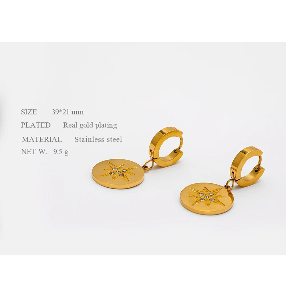 

YMYW Gold Round Pendant Dangle Earrings 2021 316L Stainless Steel Jewelry for Women Fashion Brand Star Earrings Bijoux Brincos