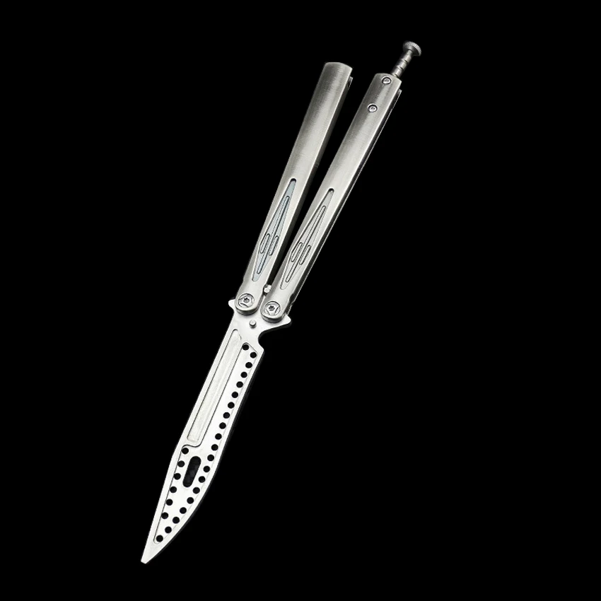 Складной нож-бабочка с заклепками, болты CSGO, тренировочный нож с бабочкой, игровой тренировочный инструмент, складной нож, ручка из алюминиевого сплава - Цвет: Silver