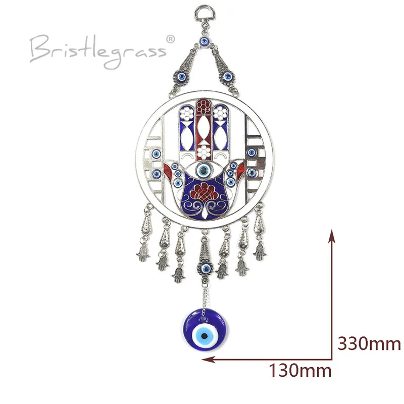 BRISTLEGRASS Турецкая голубой с клипсами Дурной глаз диск хамса руки цветок настенный