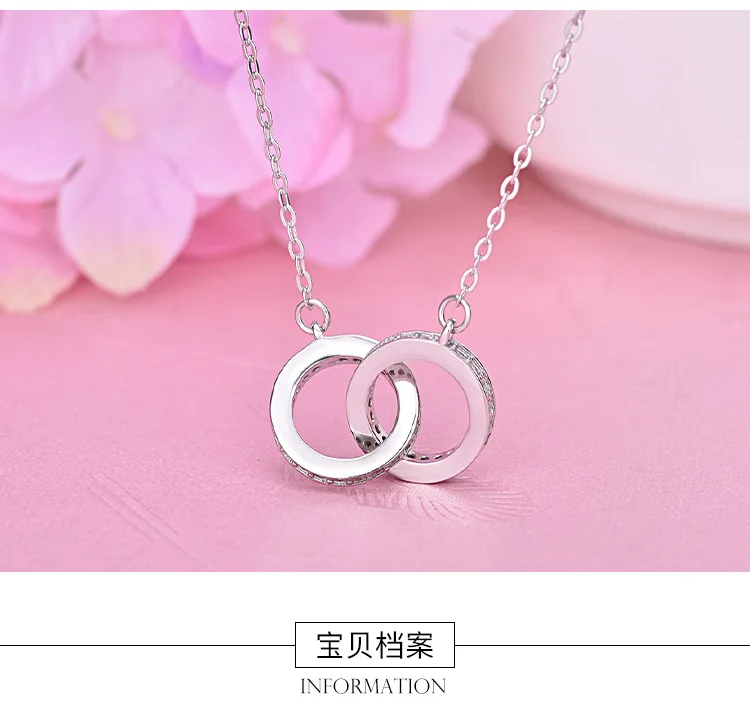

Minimalism 925 Sterling Silver Round Double Circle Zirconia Necklaces & Pendants For Women Party Gift Choker lovers Jewelry