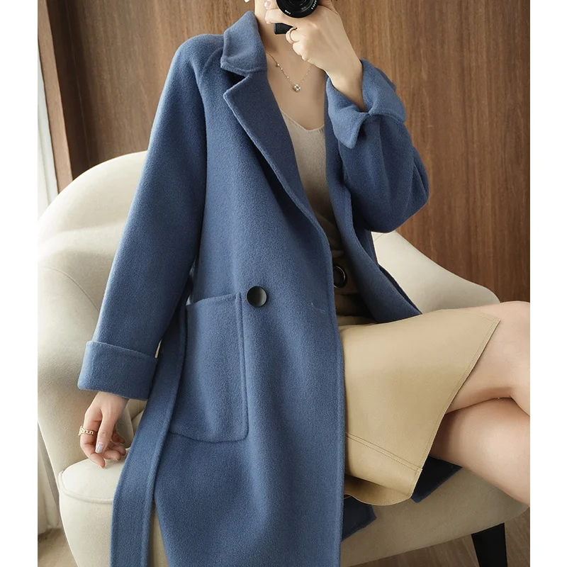 

2021 autumn and winter double-sided cashmere coat womanhood versatile wool coat medium and long woolen coat high-end fashion