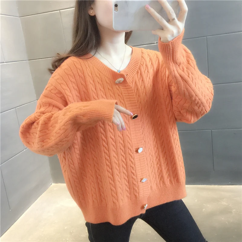 

female loose cardigan sweater coat covered meat spring in 2021, the new western style minus age joker knit a female