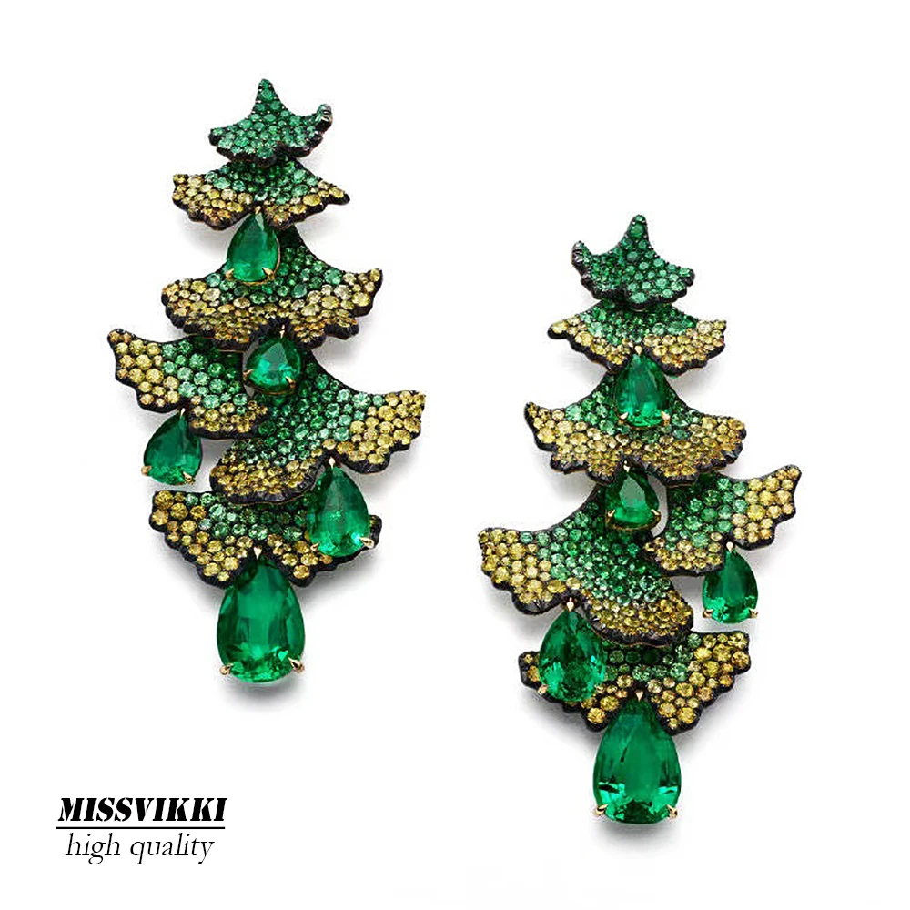 

Missvikki Luxury Personality Noble Green Pendant Shiny Earrings Jewelry Female Decoration Drop Earring boucle d'oreille New