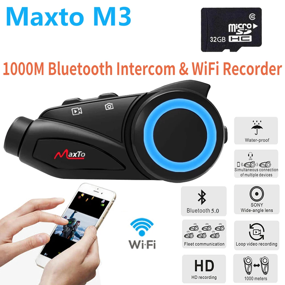 Мотоциклетный шлем Maxto M3 Bluetooth Wi Fi 6 водителей рекордер внутренняя гарнитура с