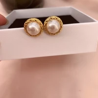 simple buttons shape pearl stud earrings elegance retro diamond pattern road earrings high grade versatile female