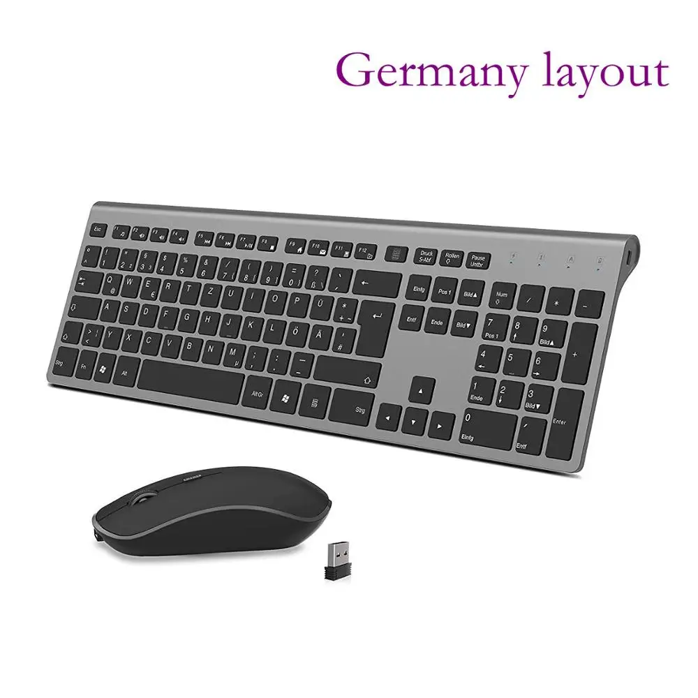 (Germany) Black Беспроводное Сочетание клавиатуры и мыши, 2,4 гигагерц стабильное соединение аккумуляторная батарея, Великобритания/Франция/Германия/Испания/США Раскладка - Color: (Germany) Black