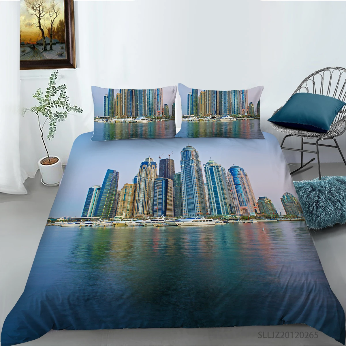 Комплект постельного белья с 3d-изображением зданий высококачественный