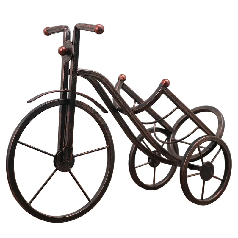 

European Creative Wrought Iron Metal Tricycle Wine Rack Ornaments Home Living Room Table Wine Cabinet Decorations Shelf