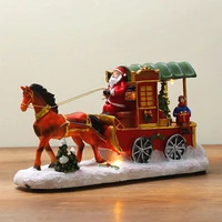modern interior ornaments resin christmas scene horse drawn carriage figurines lighted music snow house party favors