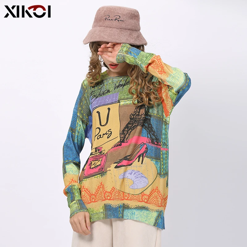Зимний свитер с принтом женская осень 2021 большой Размеры пуловеры вязаный