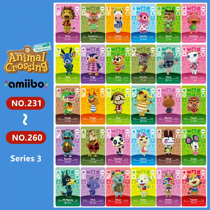 

Animal Croxxing NO.231~260 Series 3 Ntag215 NFC Card For Switch NS Game