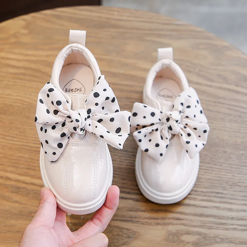 Zapatos de cuero para ni&ntilde;as, zapatillas planas de princesa con pajarita, primavera y oto&ntilde;o, E436, 2022-0