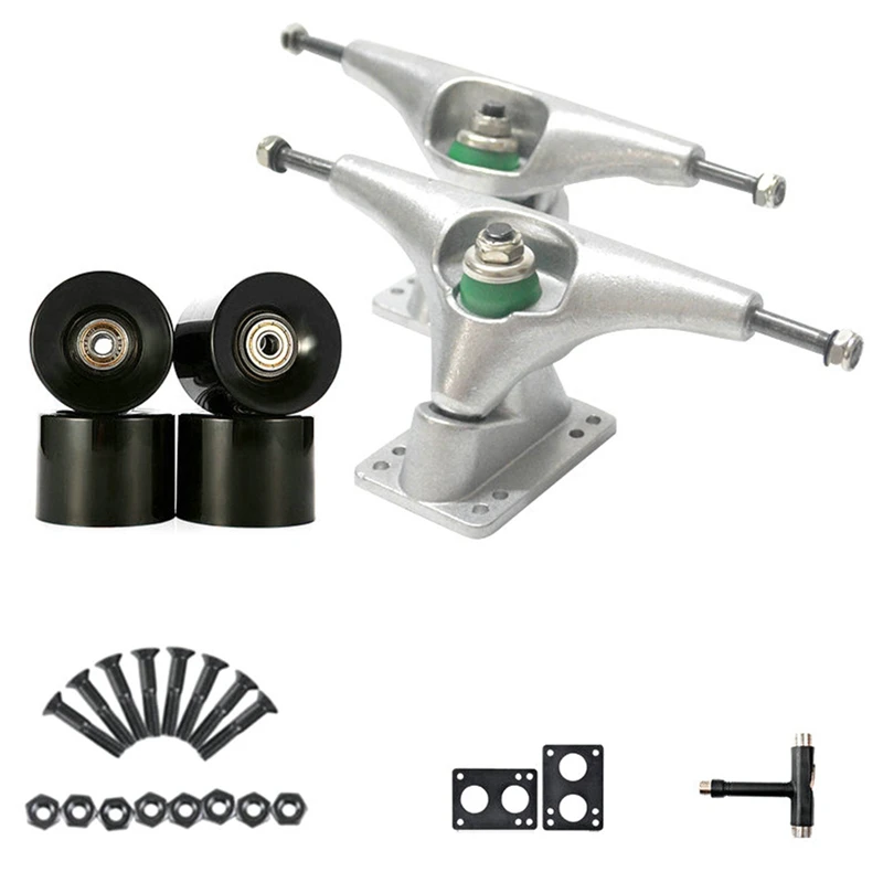 

6,25 дюймовый Мост для серфинга, скейтборда, грузовиков, мост 70x51 мм, черные колеса, набор серебряных однобортных грузовиков, мост для скейтбор...