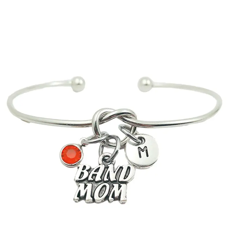 

Band Mom Creative Initial Letter Monogram Birthstone Adjustable Bracelet Fashion Jewelry Women Gift Pendant