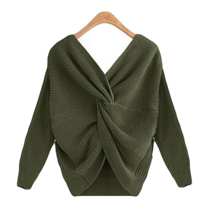 

Women Spring Sweater New Two-wear Sweater Back Irregular Cross Knotted Knitwear Tops Lady Elegant Loose Pullovers
