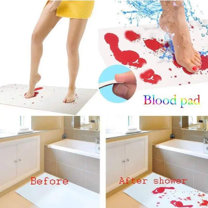 

Halloween Gifts Blood Bath Mat Color Changing Sheet Turns Red Wet Horror Bloody Footprints Shower Carpet Bathroom Non-slip Rug