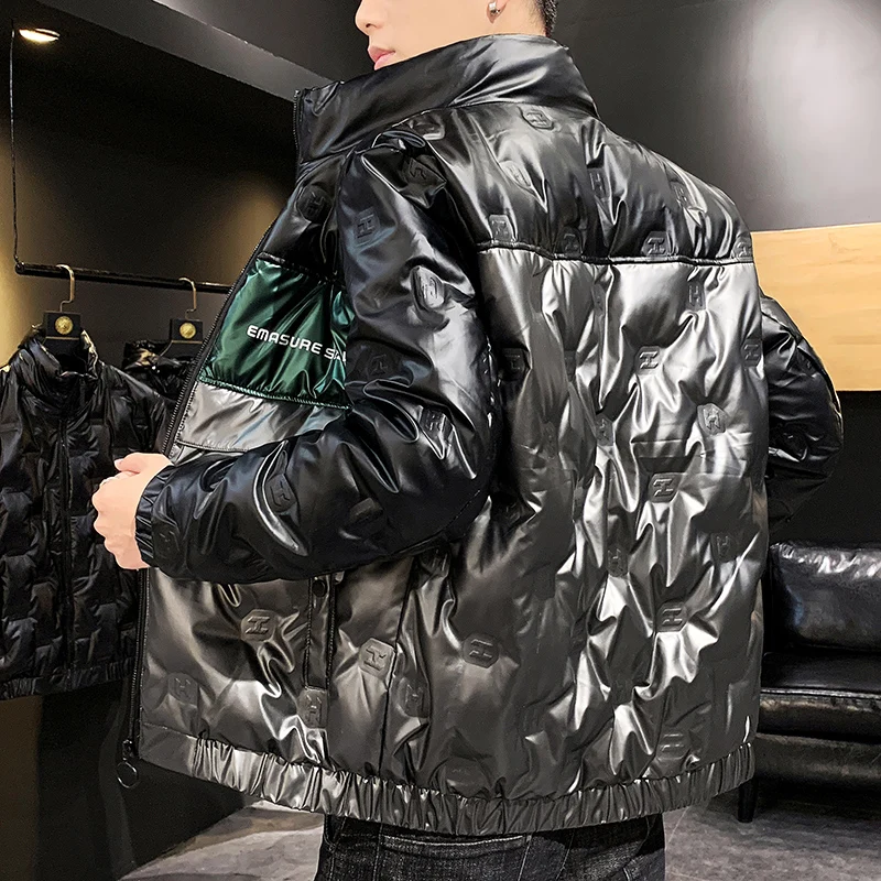 2022 Top Grade Winter White Duck Down Jacket Parka Casual Men's Shiny Short Stand-Up Collar Down Coats Youth Streetwear Clothing