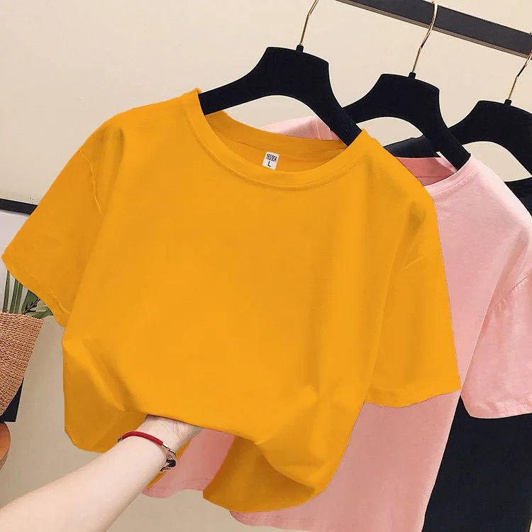 

White Short T-shirt Women's Summer Slim-Fitting New All-Matching Ins Trendy Student Half Sleeve Pure Color Tight Top